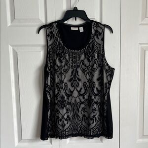 Chico’s Elegant Black and White Lace Top Size 3